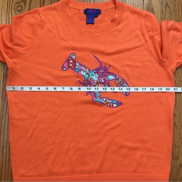 Twiggy London Orange Lobster Graphic Short Sleeve Crew Neck Knit Sweater Top - Picture 8 of 15